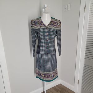 Evanna Petite Vintage Classy Top & Pull On Skirt Set ~ Sz 6 ~ Green & Purple